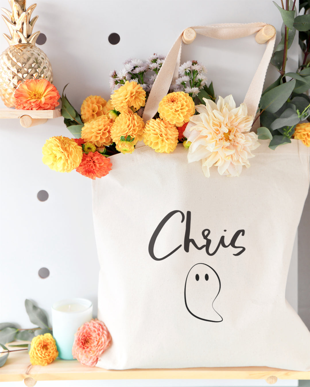 Personalized Name Ghost Cotton Canvas Tote Bag