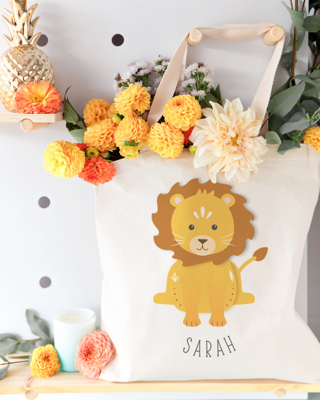 Personalized Name Lion Cotton Canvas Tote Bag