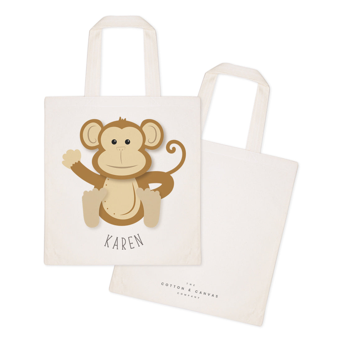Personalized Name Monkey Cotton Canvas Tote Bag