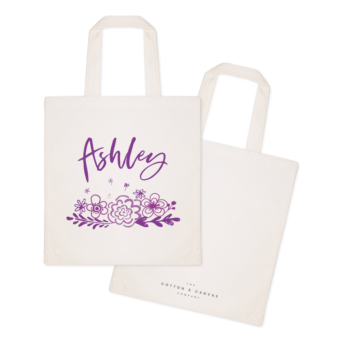 Personalized Name Purple Floral Cotton Canvas Tote Bag