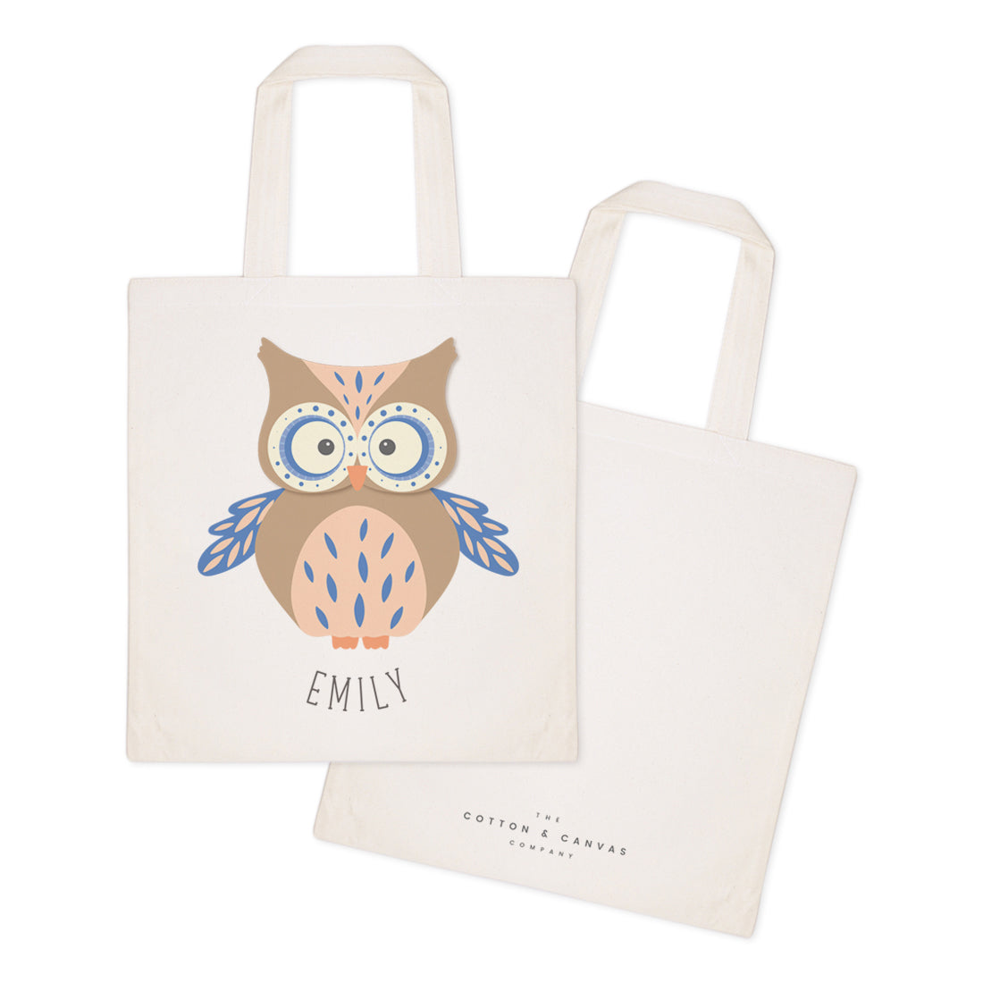 Personalized Name Owl Cotton Canvas Tote Bag
