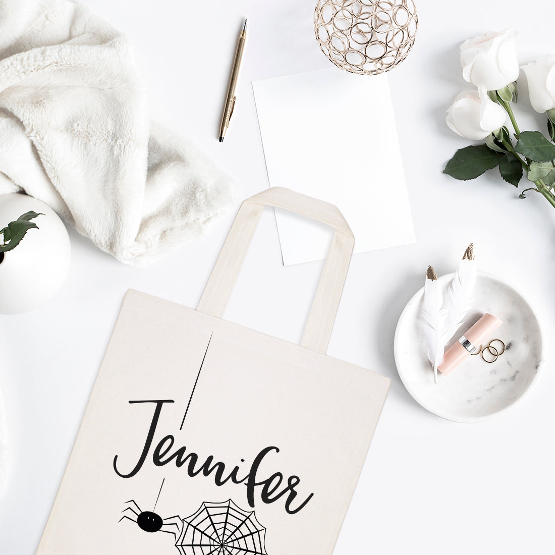 Personalized Name Spider Cotton Canvas Tote Bag
