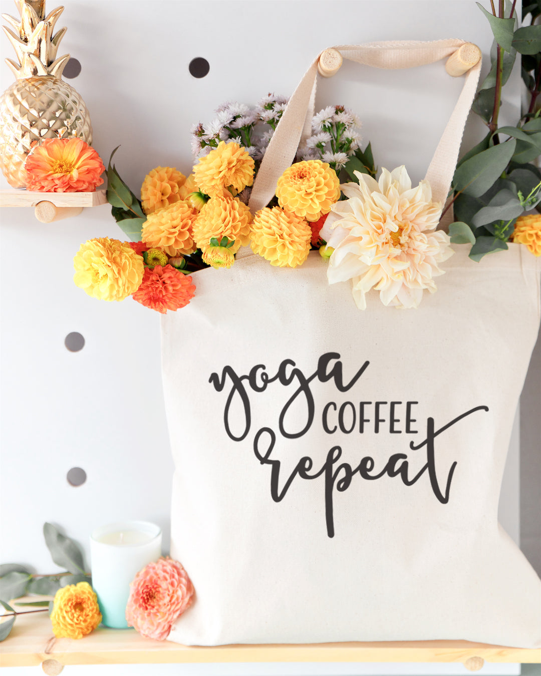 Yoga, Coffee and Repeat Gym Cotton Canvas Tote Bag